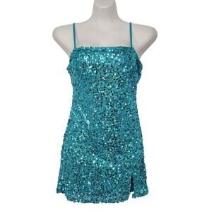 NWT Wild Fable Turquoise Sequin Mermaid Mini Dress Women's S